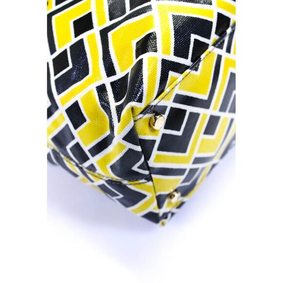 Kate Spade Womens Leather Open Geometric Print Front Zipped Tote Handbag Yellow - Picture 8 of 10